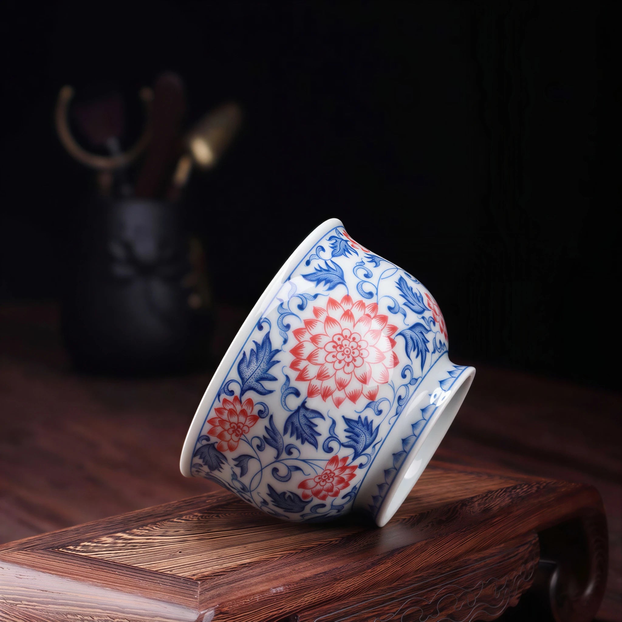 Side profile of the rounded lotus teacup and tall foot