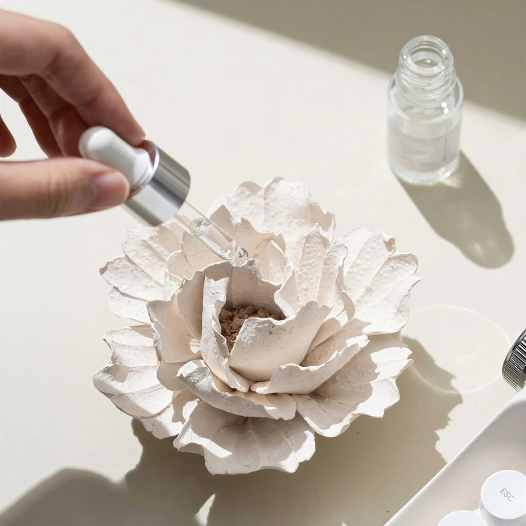 Fragrance oil being applied to the porous ceramic blossom