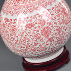 Close view of underglaze red lotus-scroll decoration
