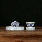 Jingdezhen Wood-Fired Blue-and-White Tea Set for One: Scrolling Lotus