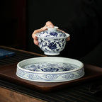 Wood-fired blue-and-white porcelain tea stage